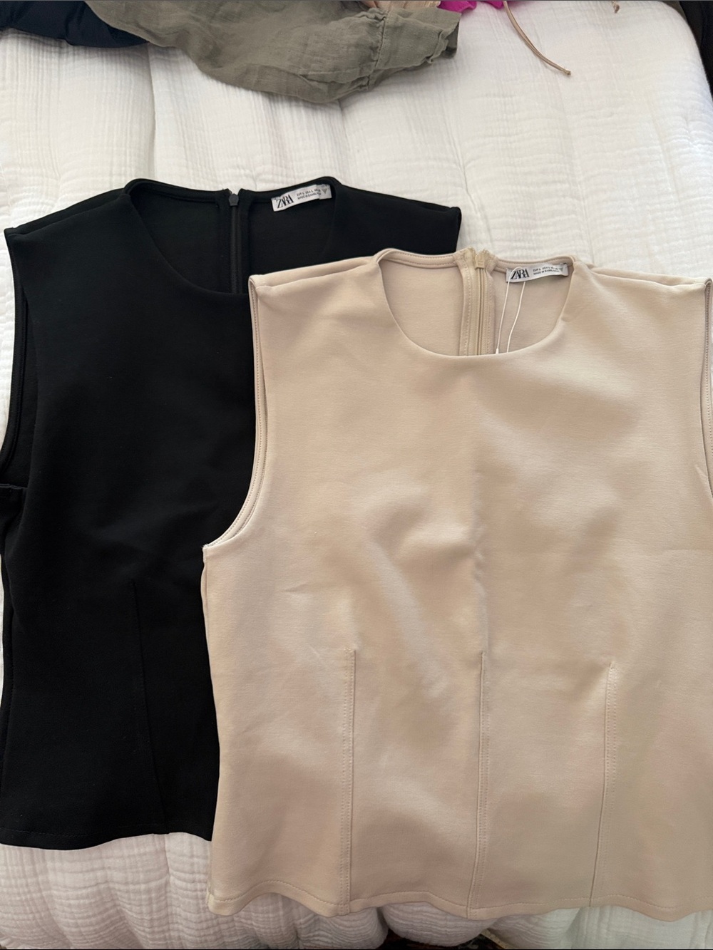 Zara Sleeveless Crewneck Tops in Black and Beige Bundle